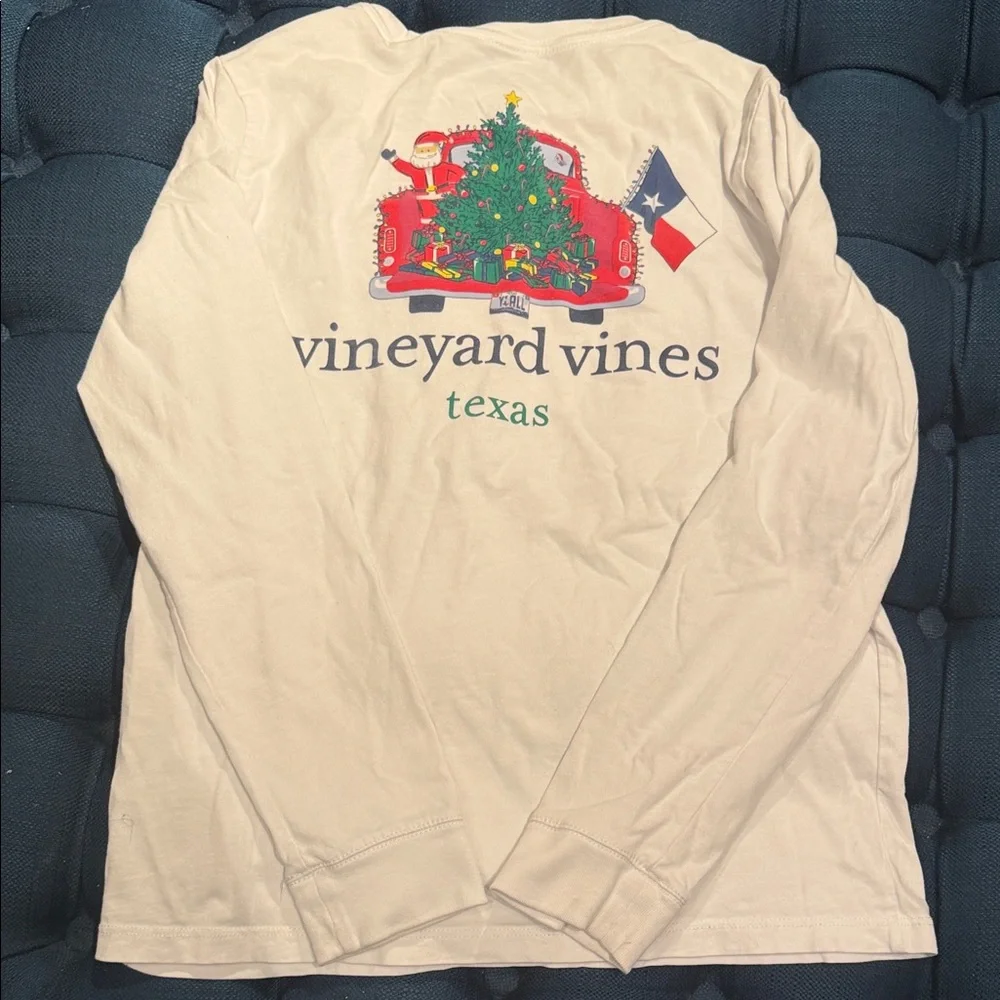 Vineyard Vines Kids White Long Sleeve Tee Christmas Texas Theme 100% cotton (LR)